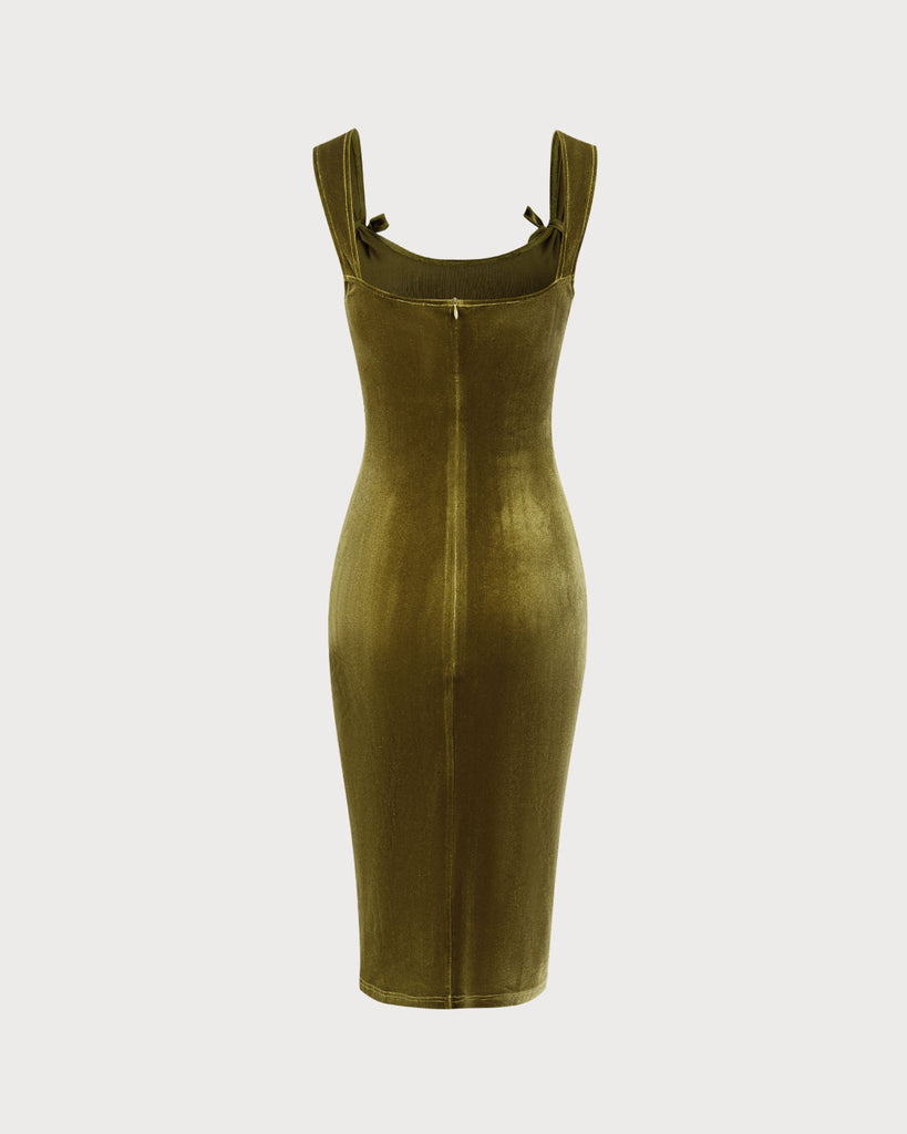 Women's Green Velvet Bodycon Midi Dress