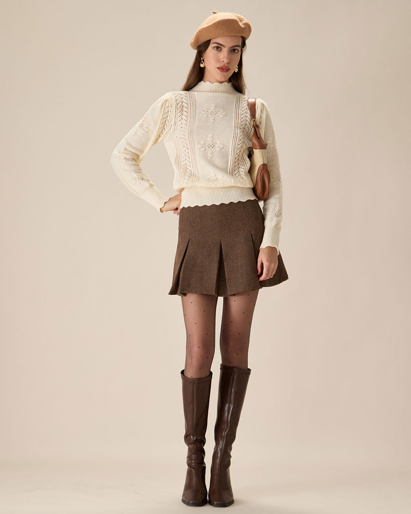 Beige Lantern Sleeve Sweater