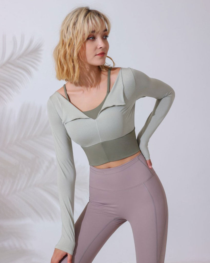 Green Round Neck Long Sleeve Top