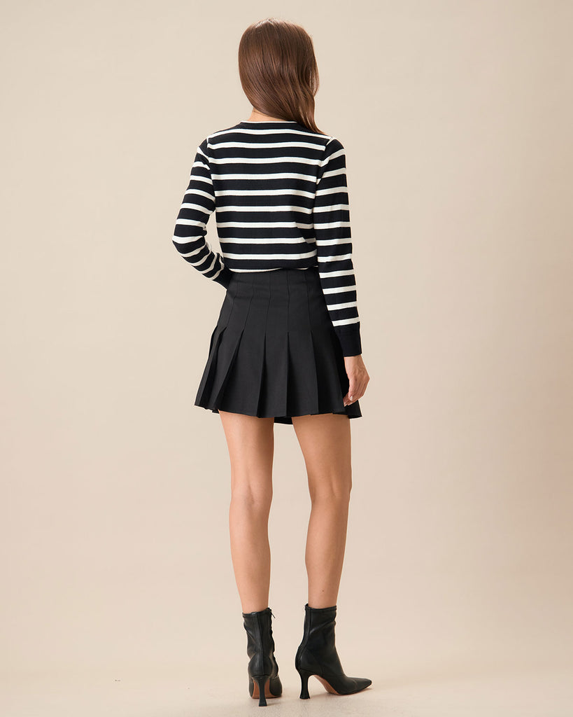 Women's Black Striped Single-Breasted Cardigan