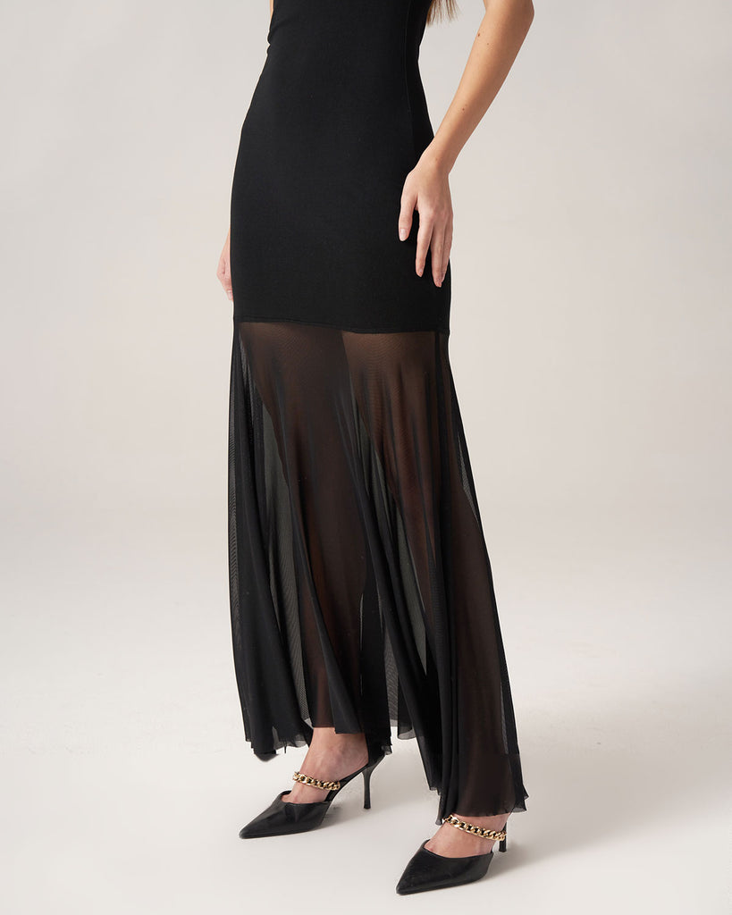 Black Mock Neck Bodycon Maxi Dress