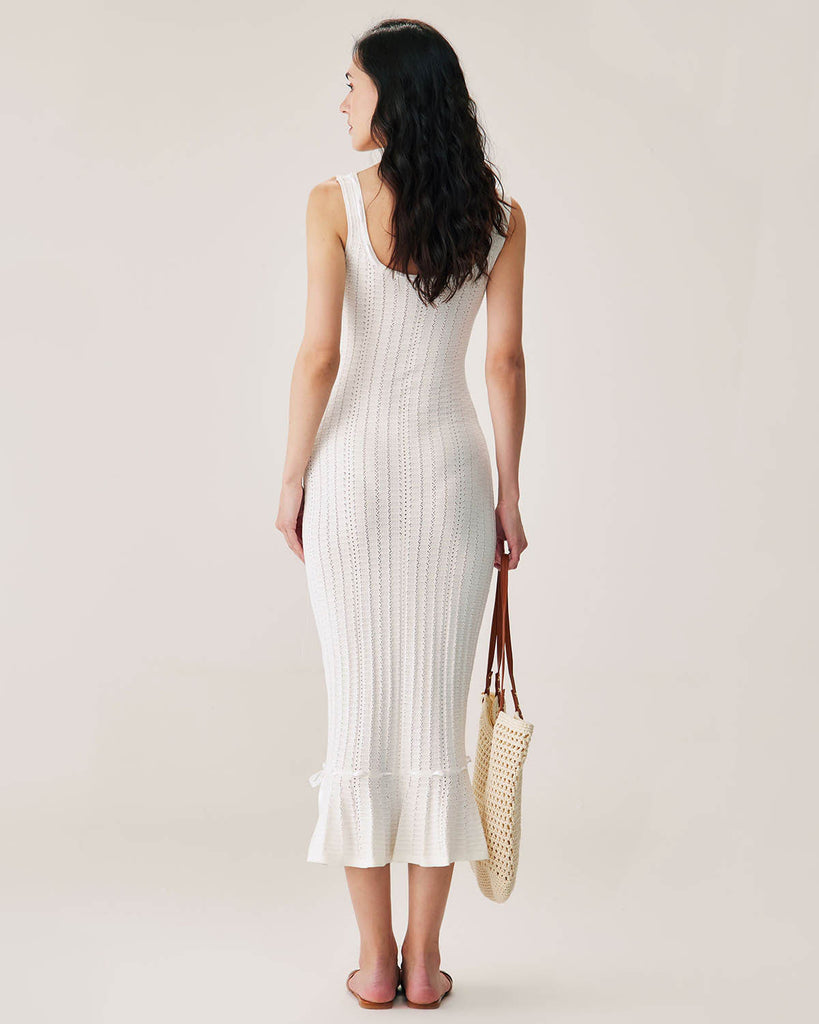 White Mermaid Knit Maxi Dress