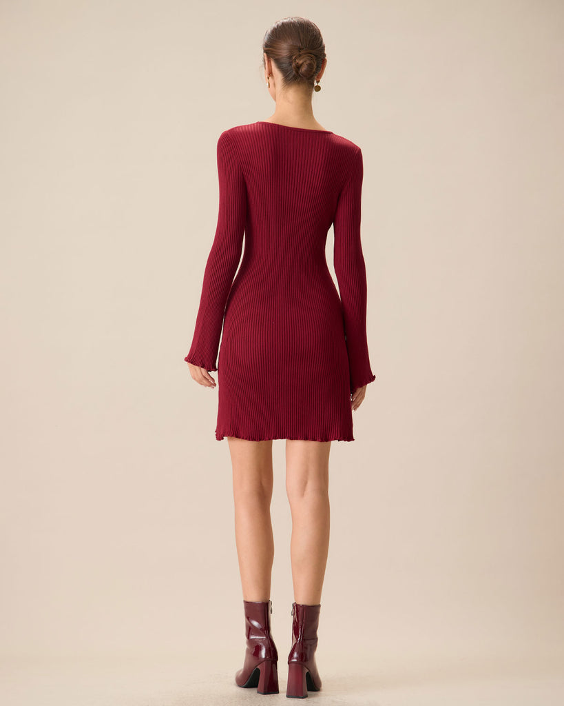 Women's Red Bell Sleeve Bodycon Sweater Dress