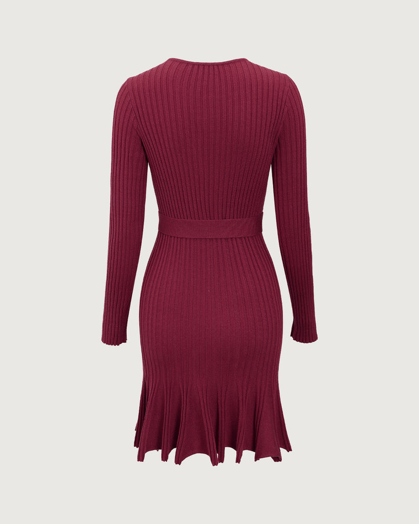 Wine Red Wrap Sweater Mini Dress