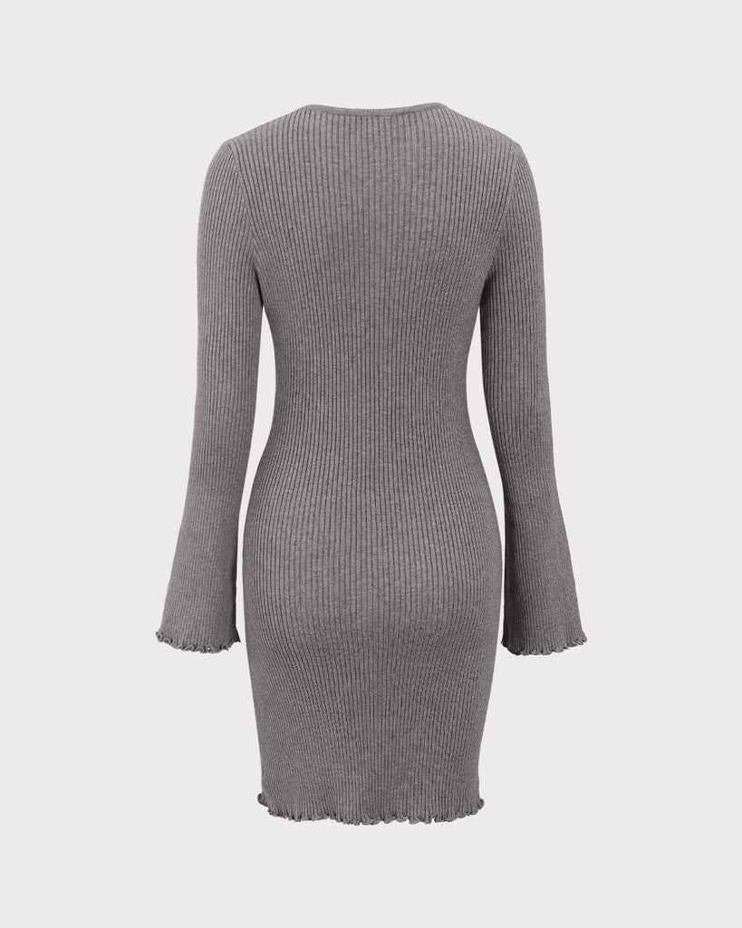 Grey Boat Neck Sweater Mini Dress