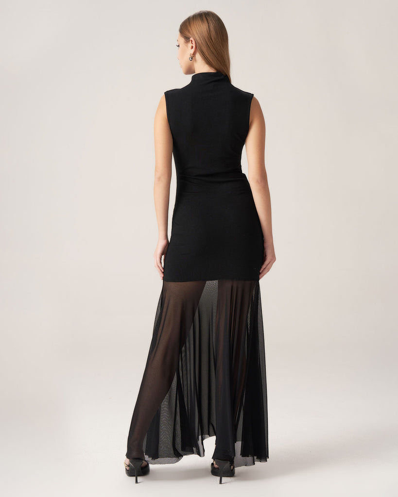 Black Mock Neck Bodycon Maxi Dress