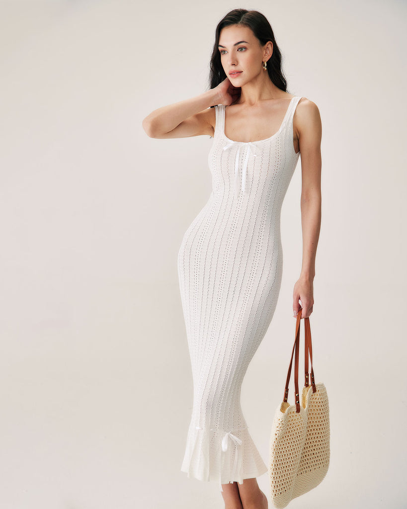 White Mermaid Knit Maxi Dress