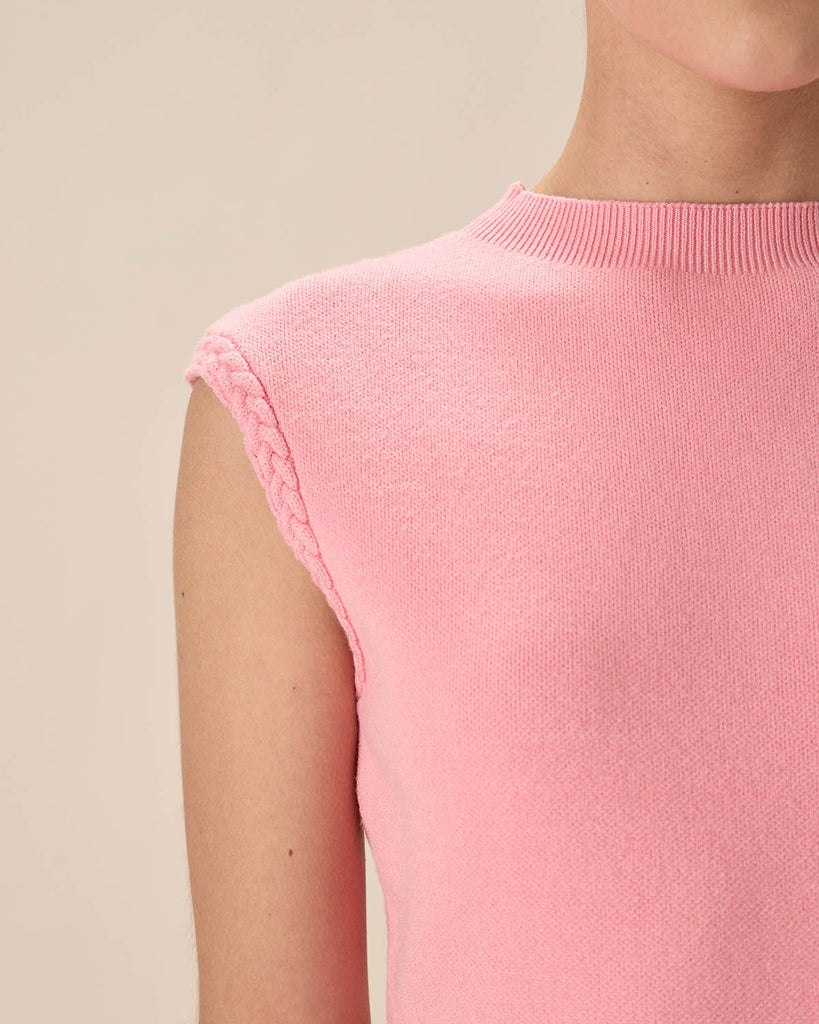 Pink Mock Neck Pocket Sweater Dress