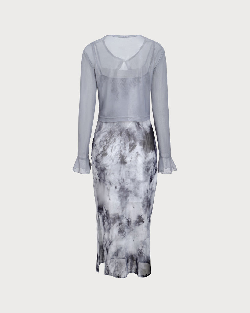 Grey Tie Dye Two Piece Midi Dress