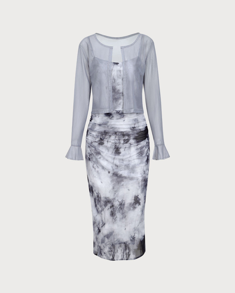 Grey Tie Dye Two Piece Midi Dress