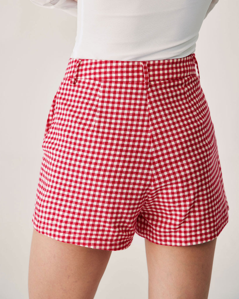 Red Plaid High-waisted Pocket Shorts