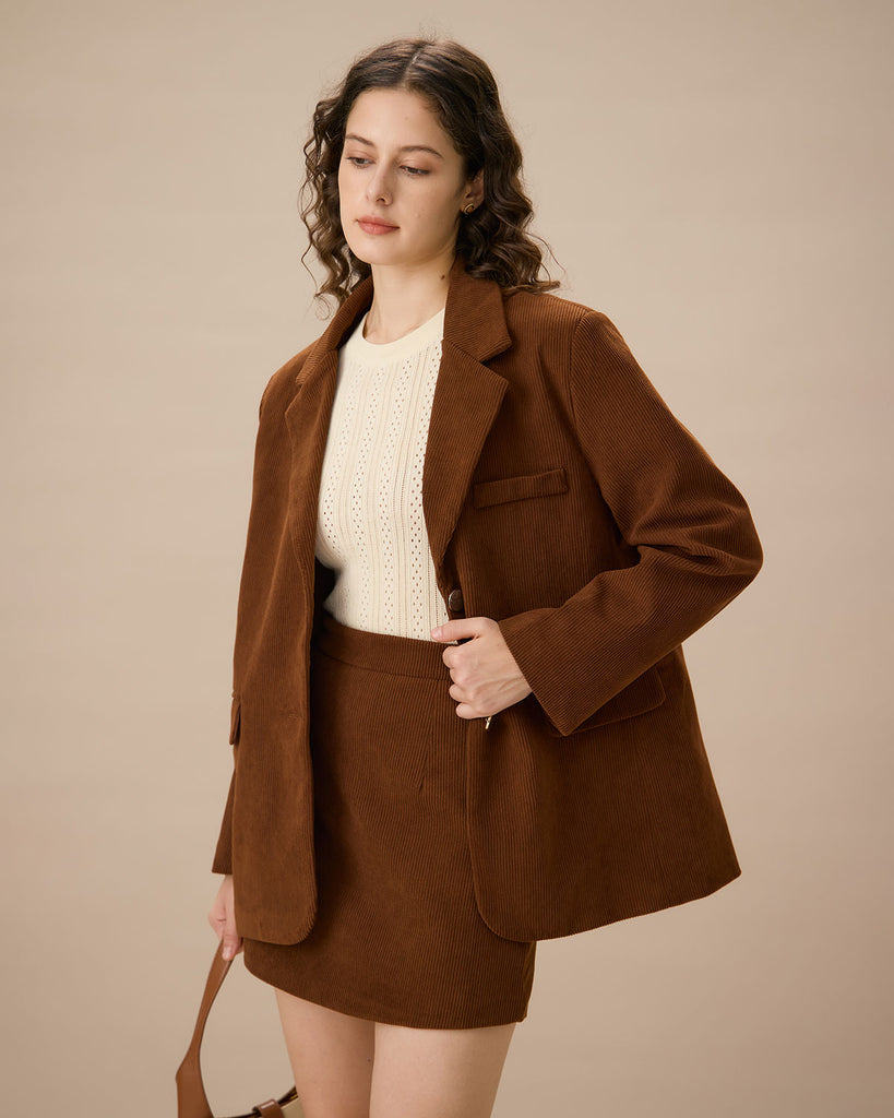 Brown Corduroy Single Breasted Blazer