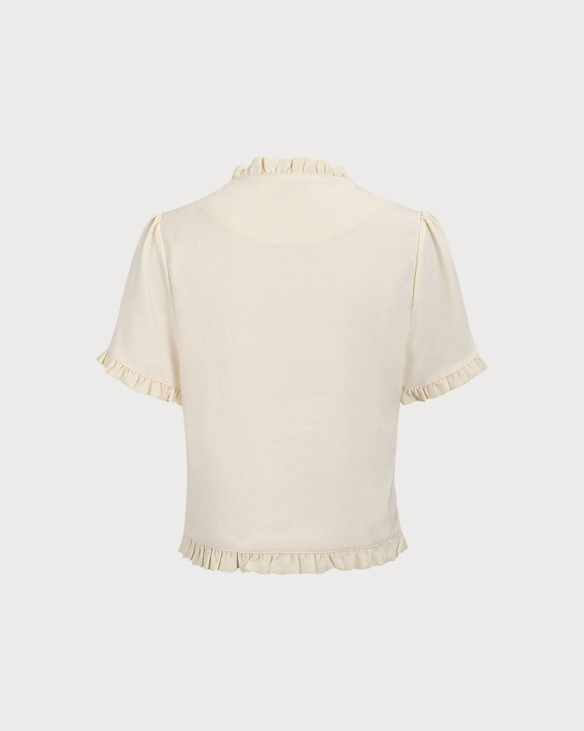 Women's Beige V-Neck Ruffle Blouse