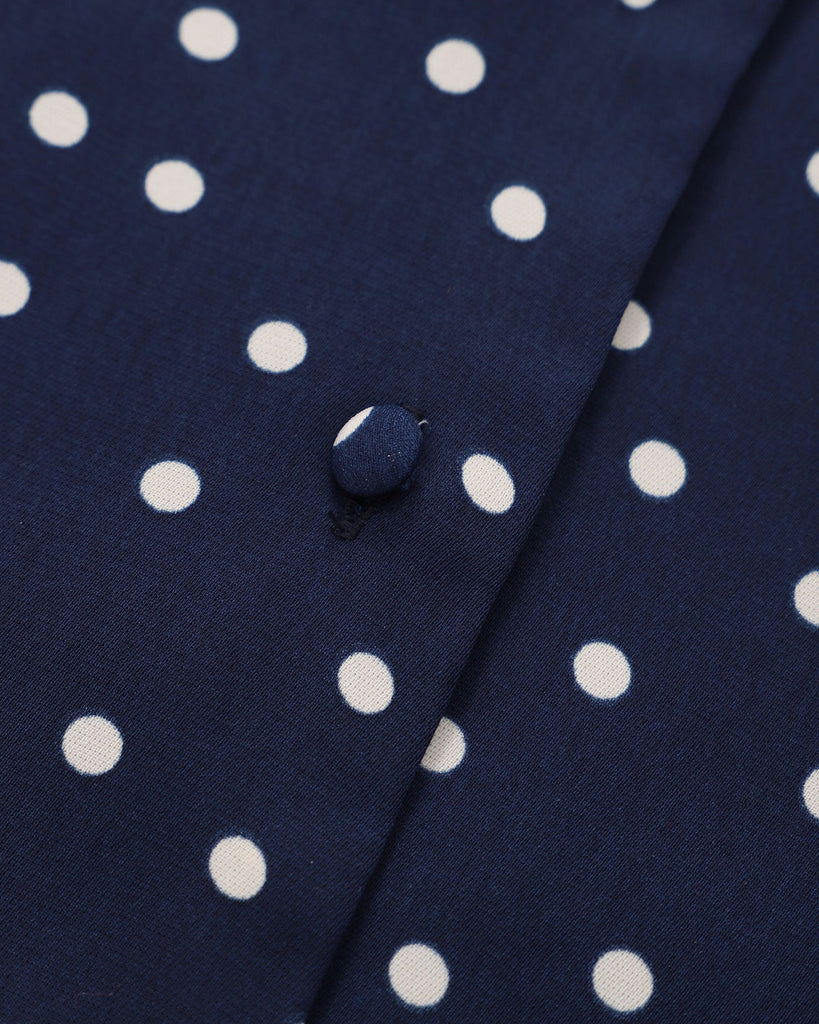 Navy V Neck Polka Dot Pocket Blouse