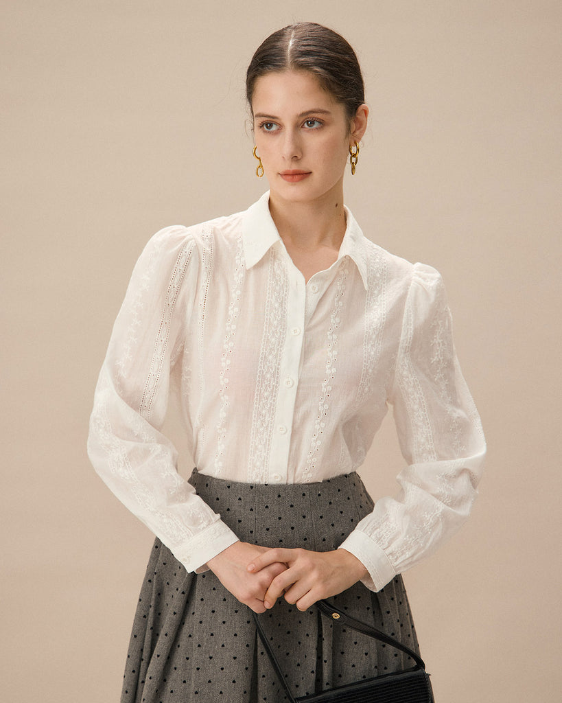 White Jacquard Button-Up Shirt