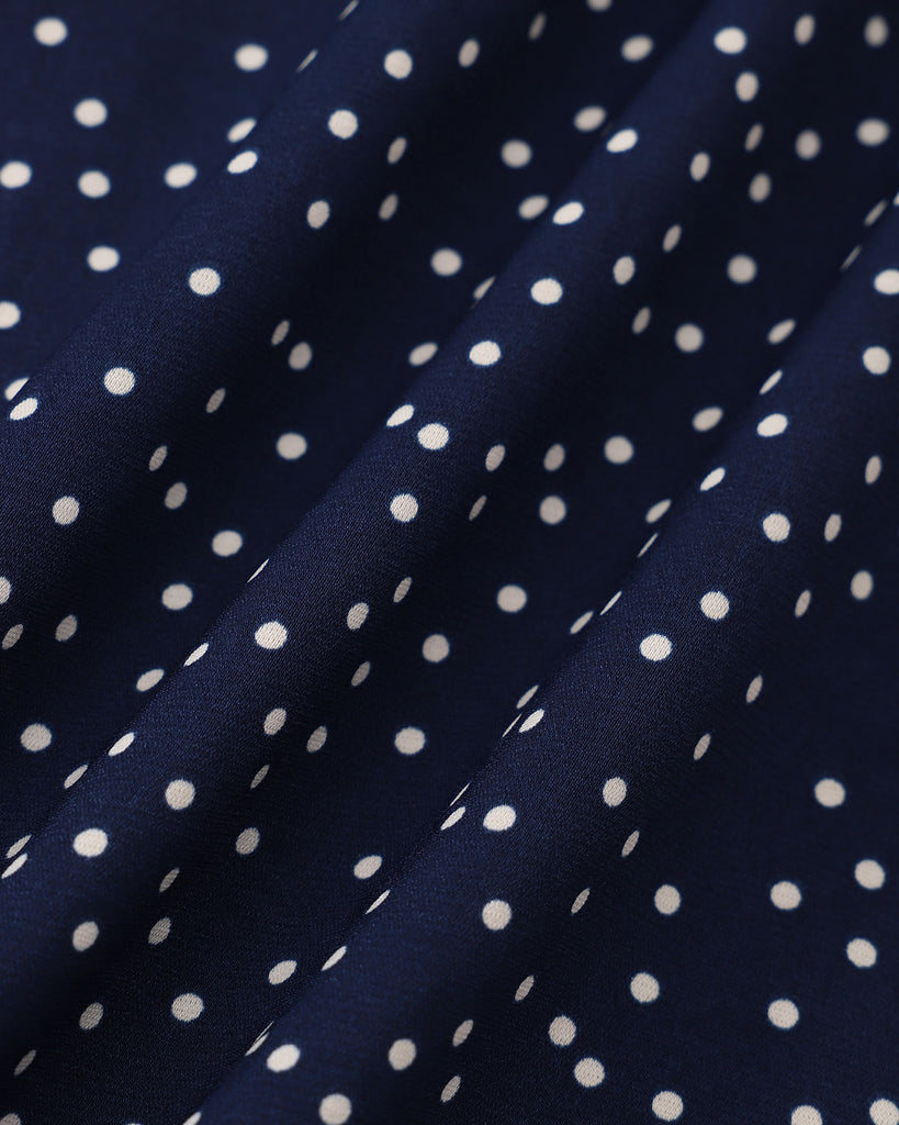 Navy Polka Dot Belted Midi Dress