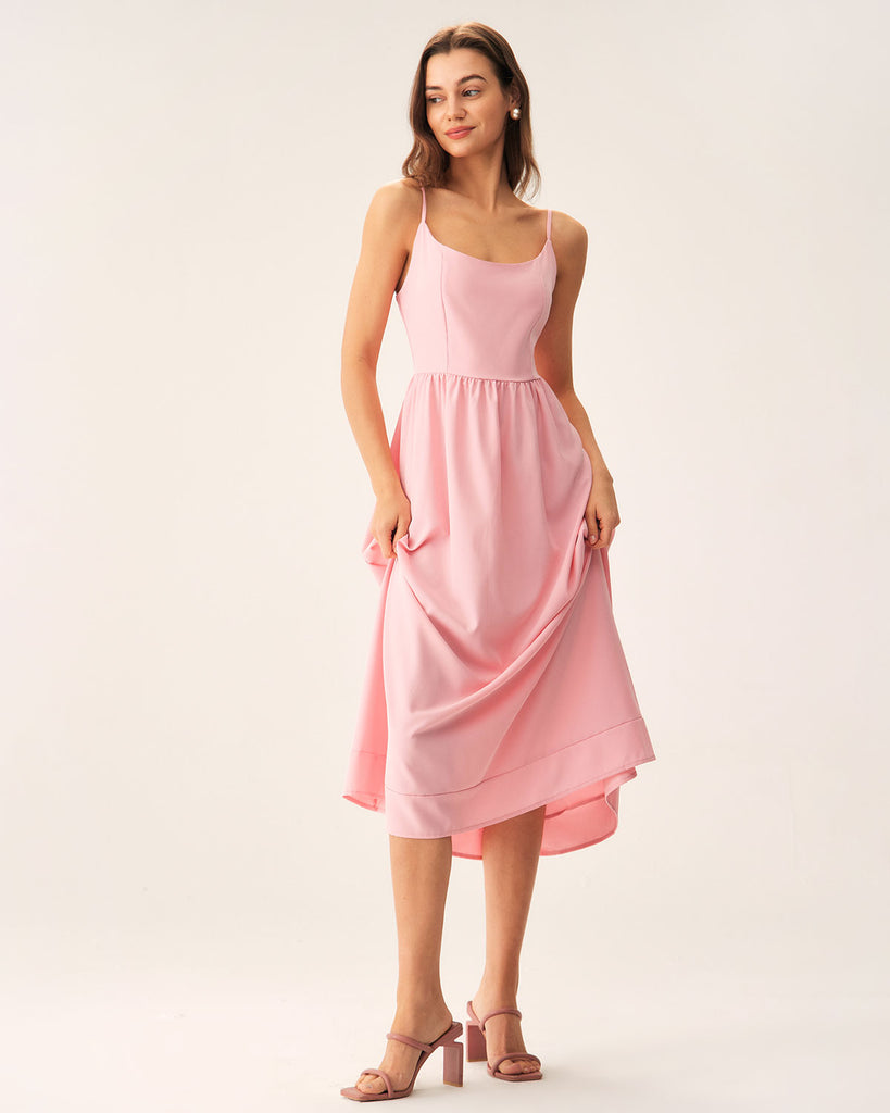 Pink A-Line Slip Midi Dress