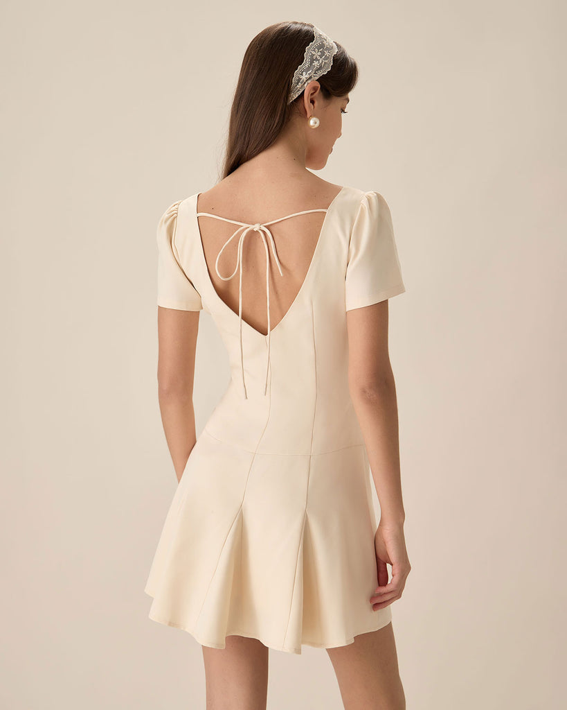 Apricot Boat Neck Backless Mini Dress