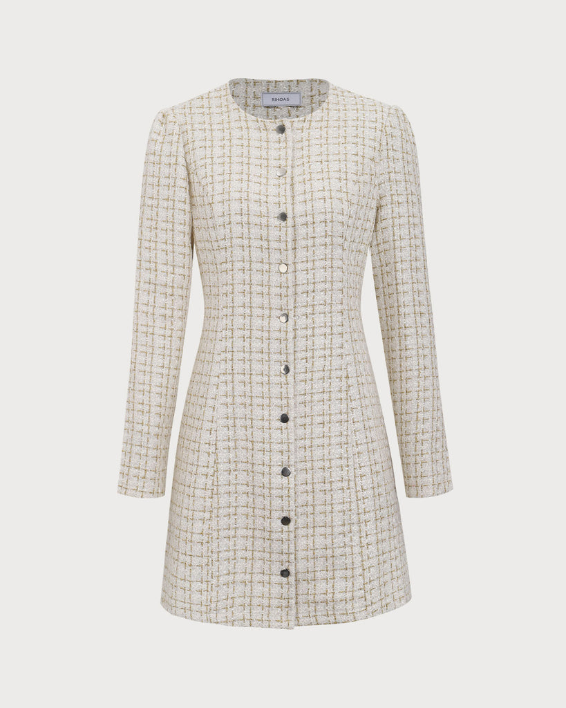 White Square Neck Tweed Mini Dress