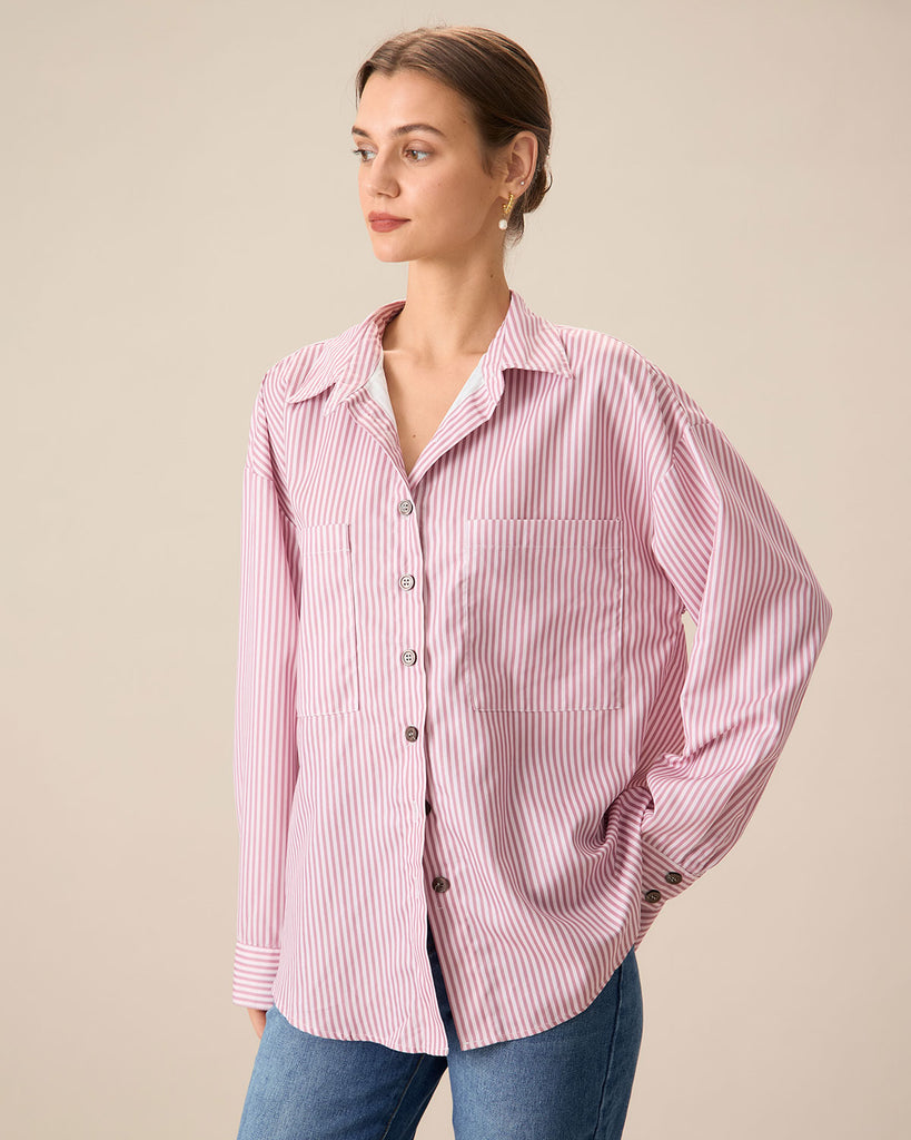 Women's Pink Striped Pocket Shirt