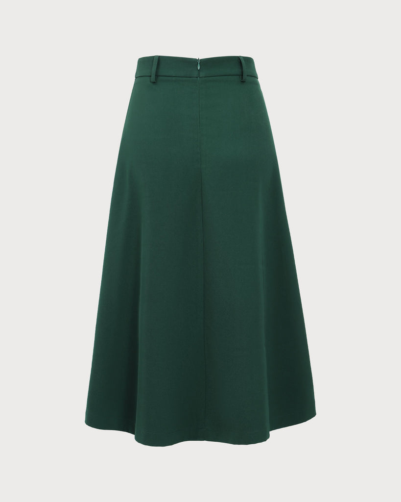 Green High-waisted Button Midi Skirt