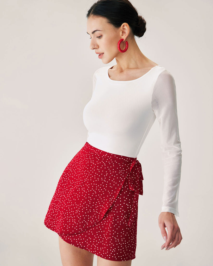 Red Polka Dot Wrap Mini Skirt