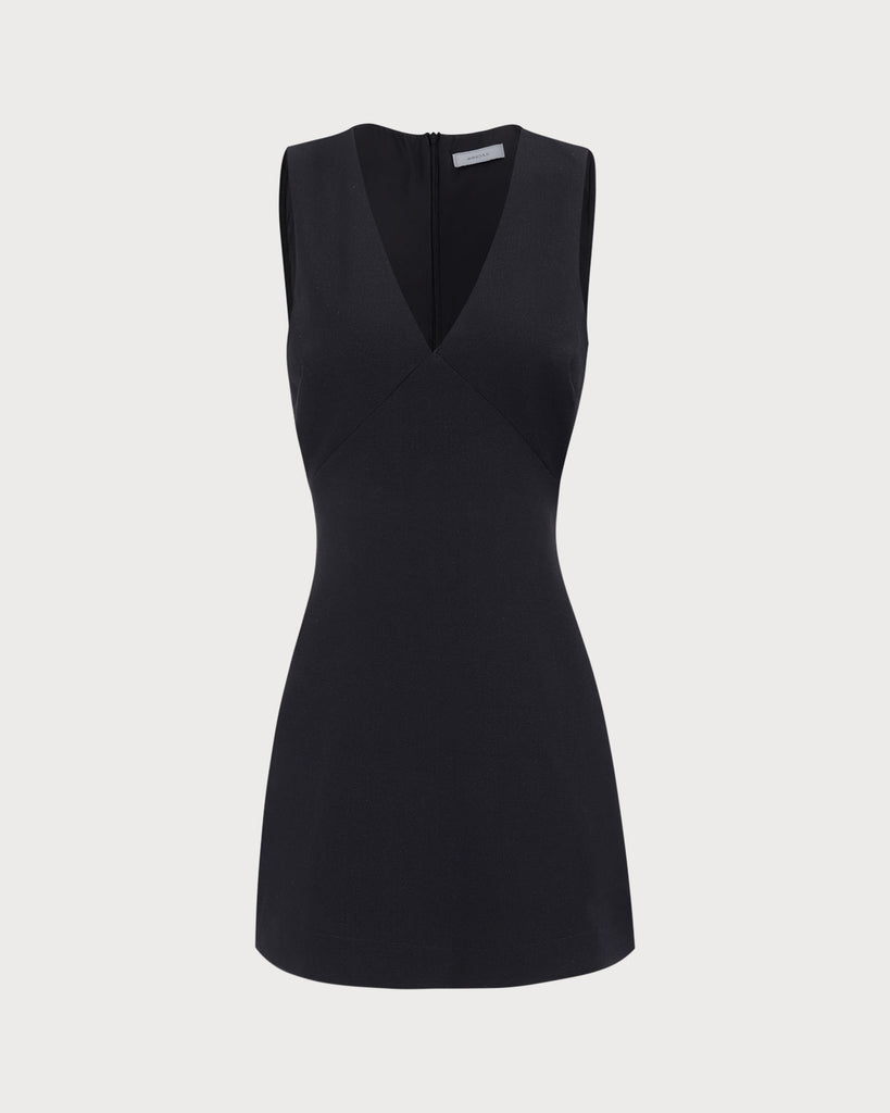 Women's Black V-Neck Sleeveless Mini Dress