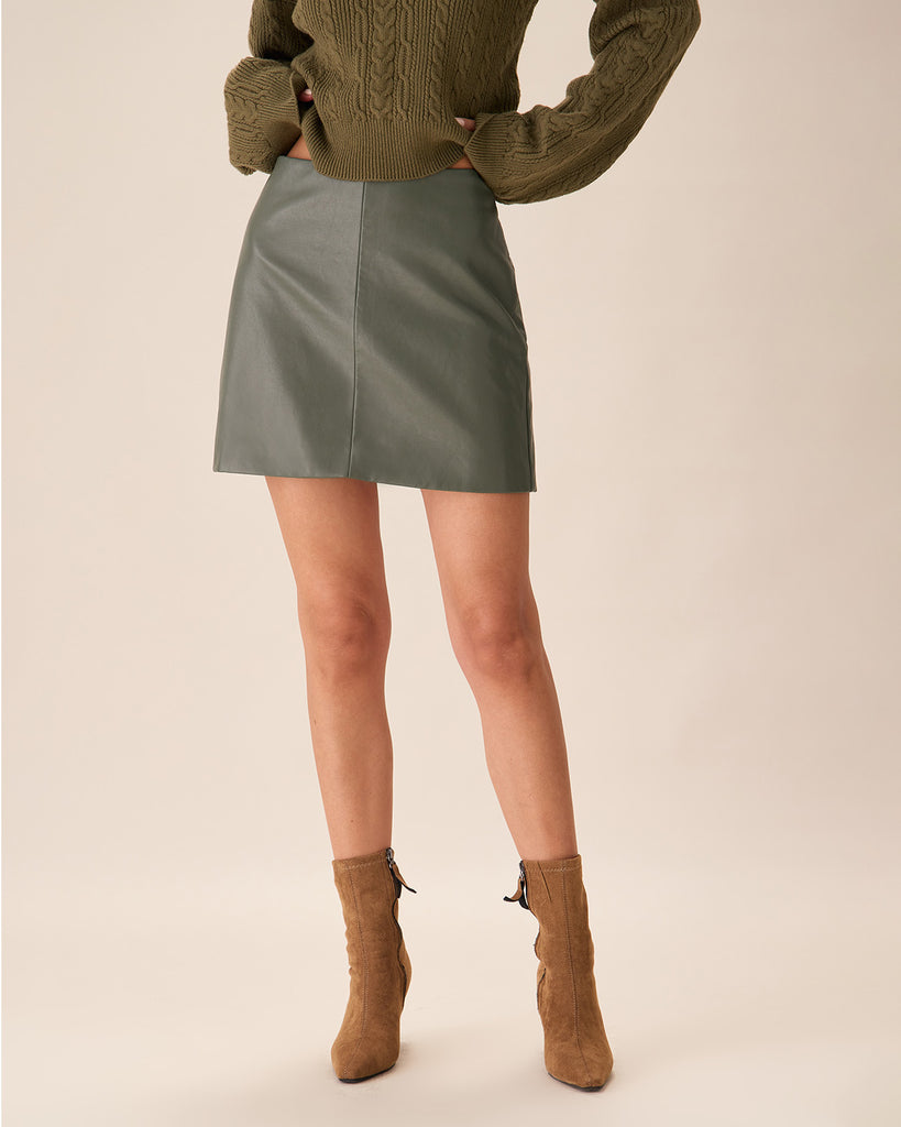 Green High-waisted Faux Leather Mini Skirt