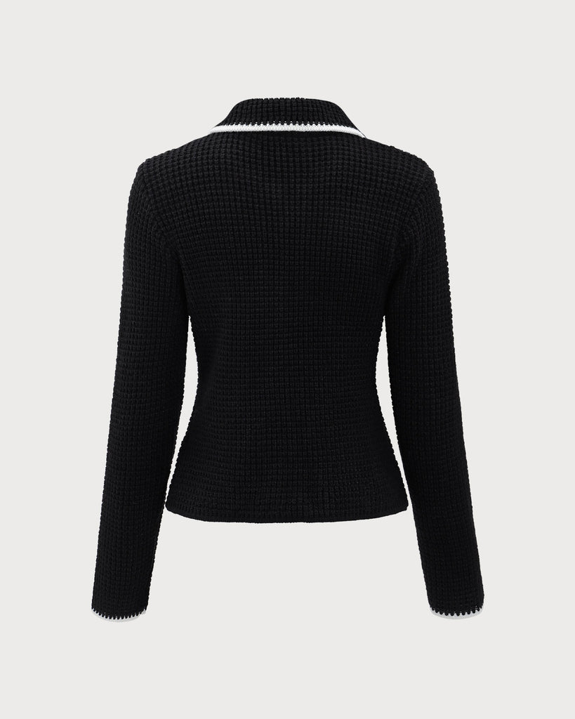 Black Contrasting Slim Zipper Cardigan