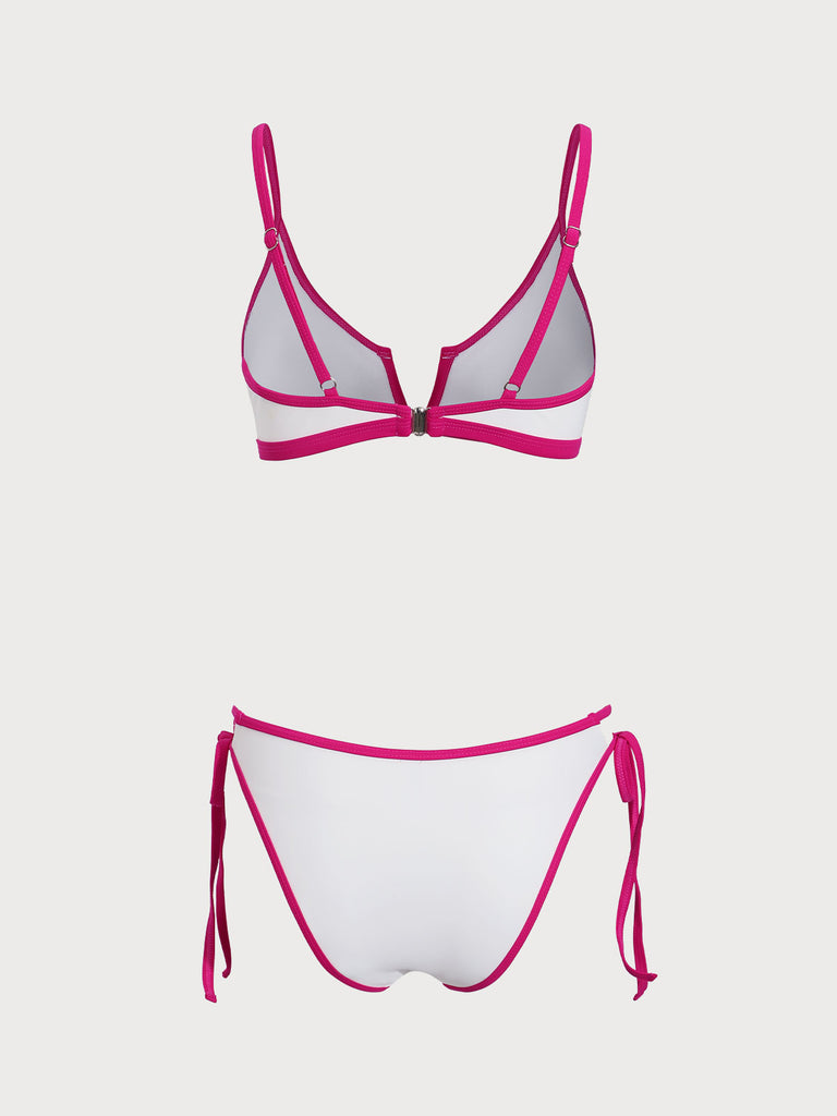 Pink Contrast Drawstring Bikini Set