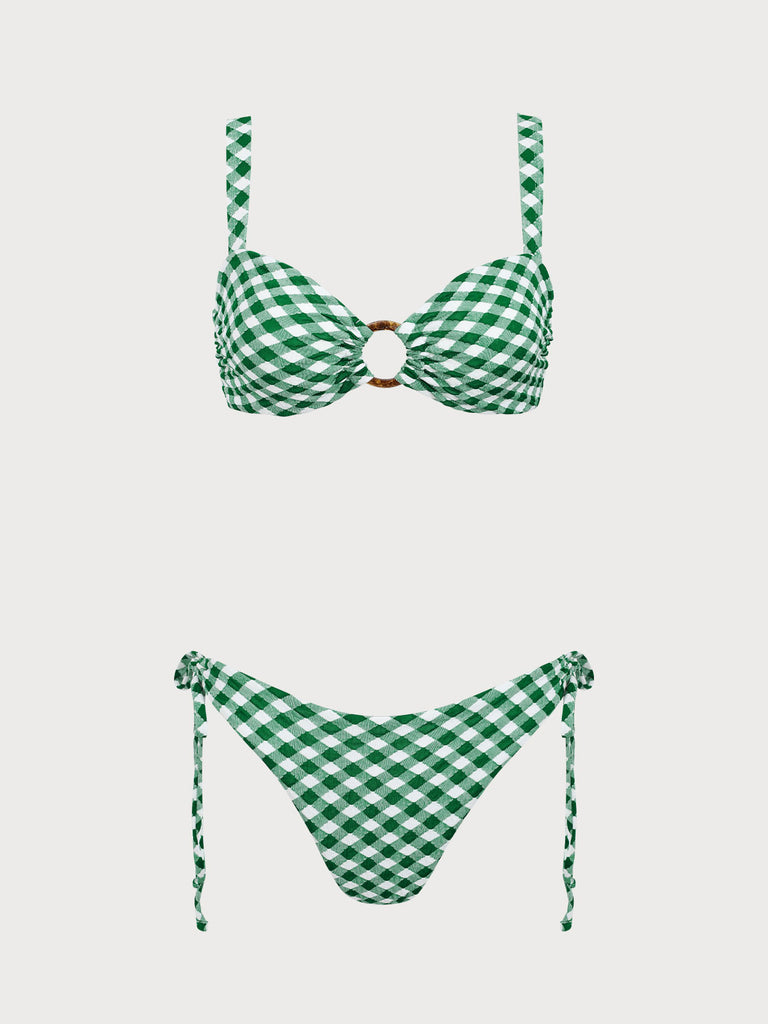 Women'S Nylon Knitted Plaid Hoop Bikini Set Bikinis - RIHOAS