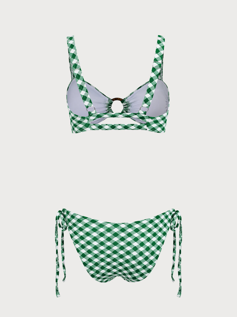 Women'S Nylon Knitted Plaid Hoop Bikini Set Bikinis - RIHOAS