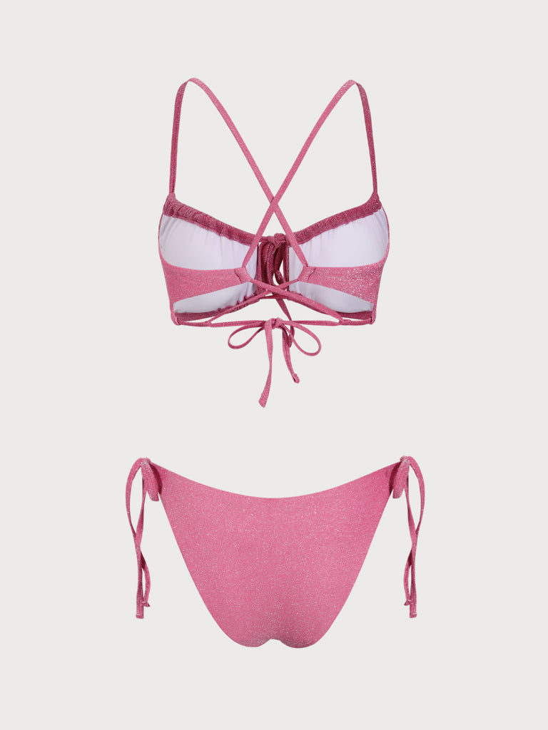 Pink Lurex Cut Out Bikini Set