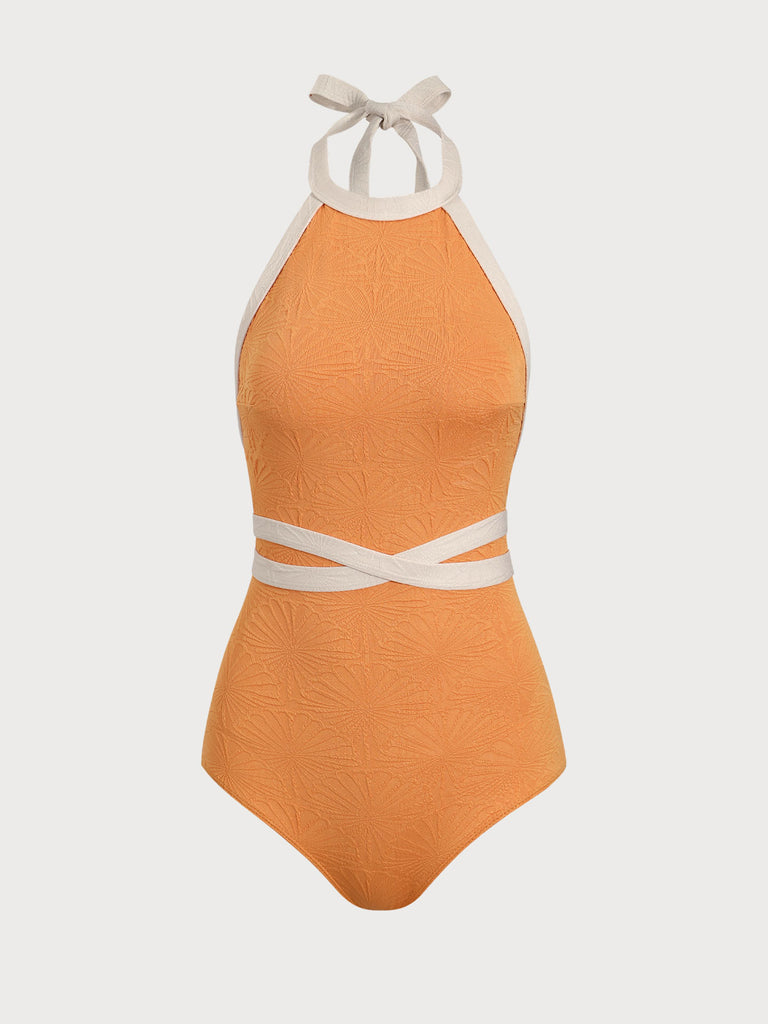 Orange Contrast Backless One-Piece Swimsuit