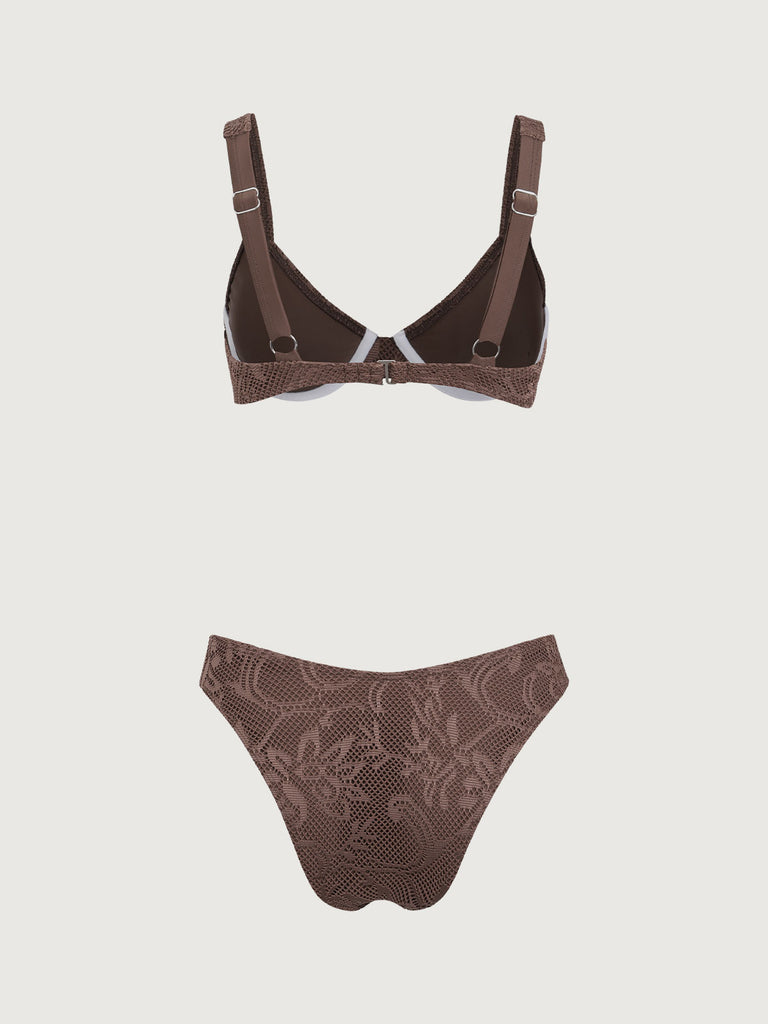 Brown Mesh Underwire Bikini Set