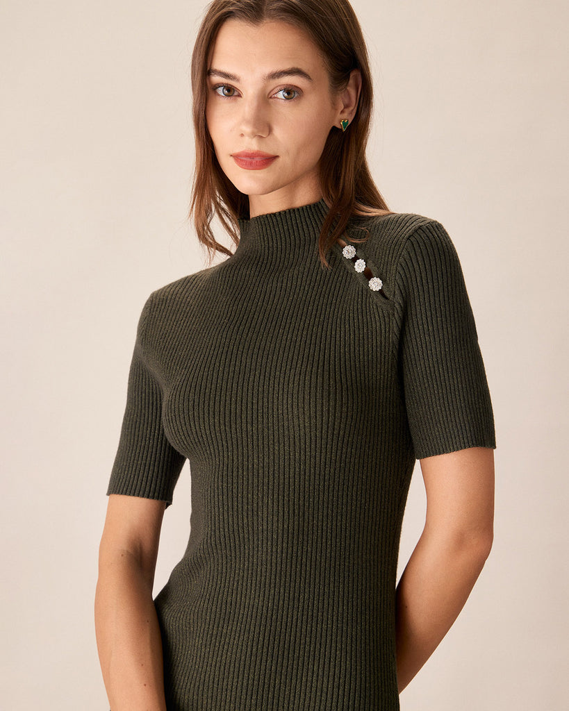 Green Crew Neck Bodycon Sweater Dress