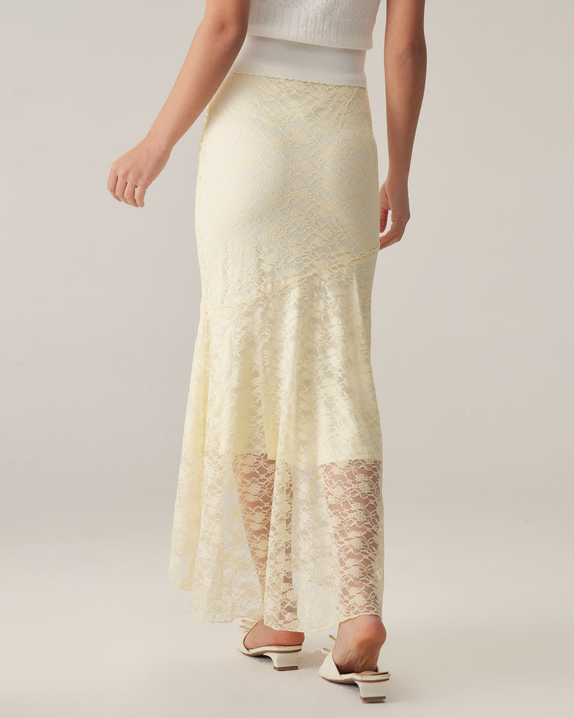 Beige Lace Straight Maxi Skirt