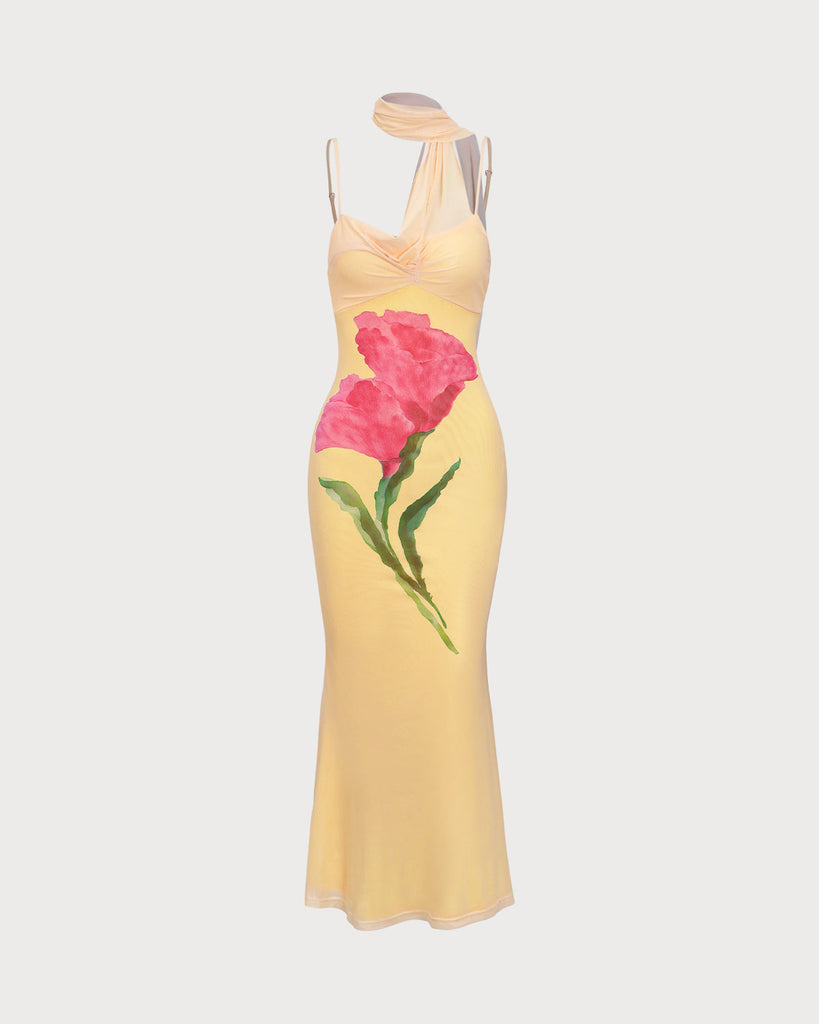 Yellow Floral Bandage Slip Maxi Dress