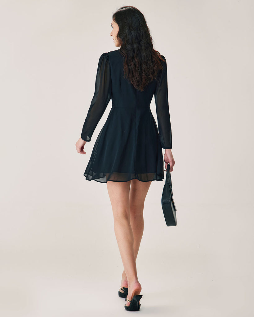 Black Chiffon Wrap Mini Dress