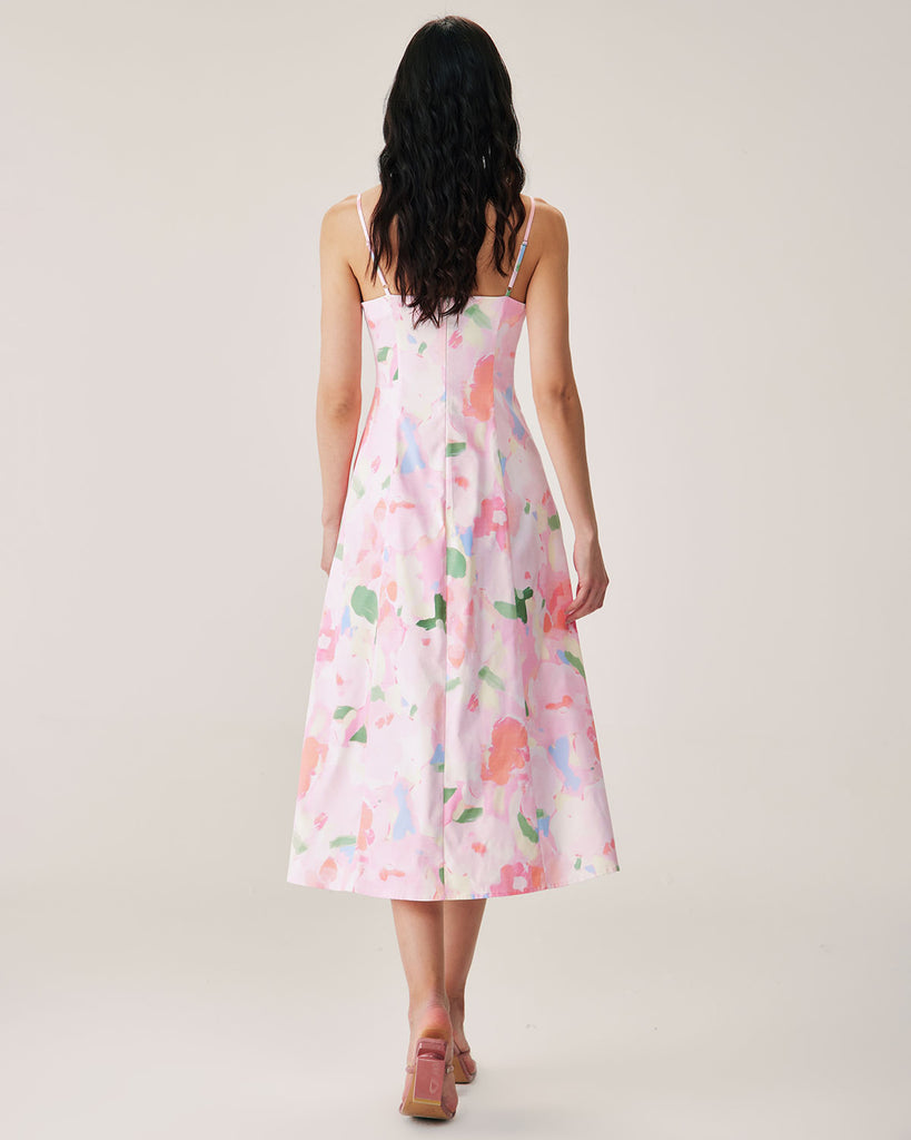 Pink Floral Slip Midi Dress