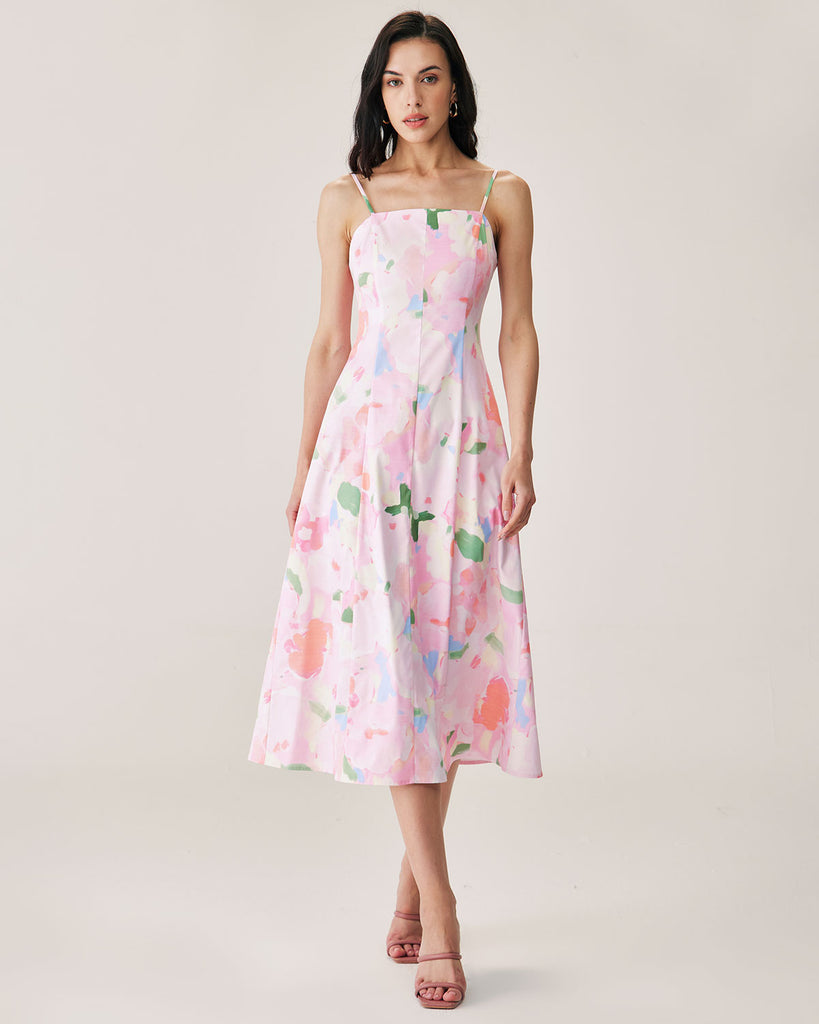 Pink Floral Slip Midi Dress