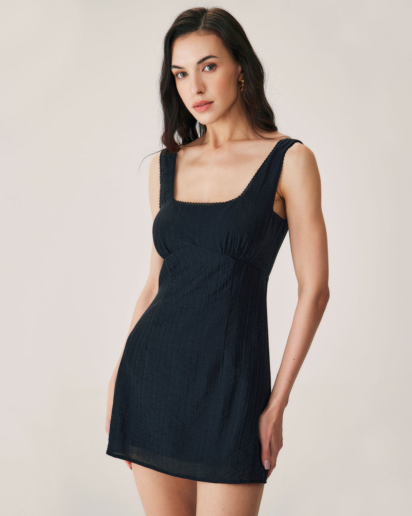 Black Textured Slip Mini Dress