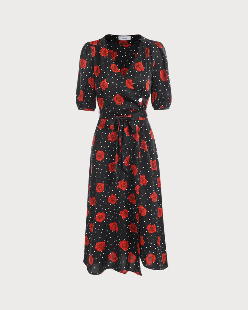 The V-Neck Floral Wrap Dress Dresses - RIHOAS