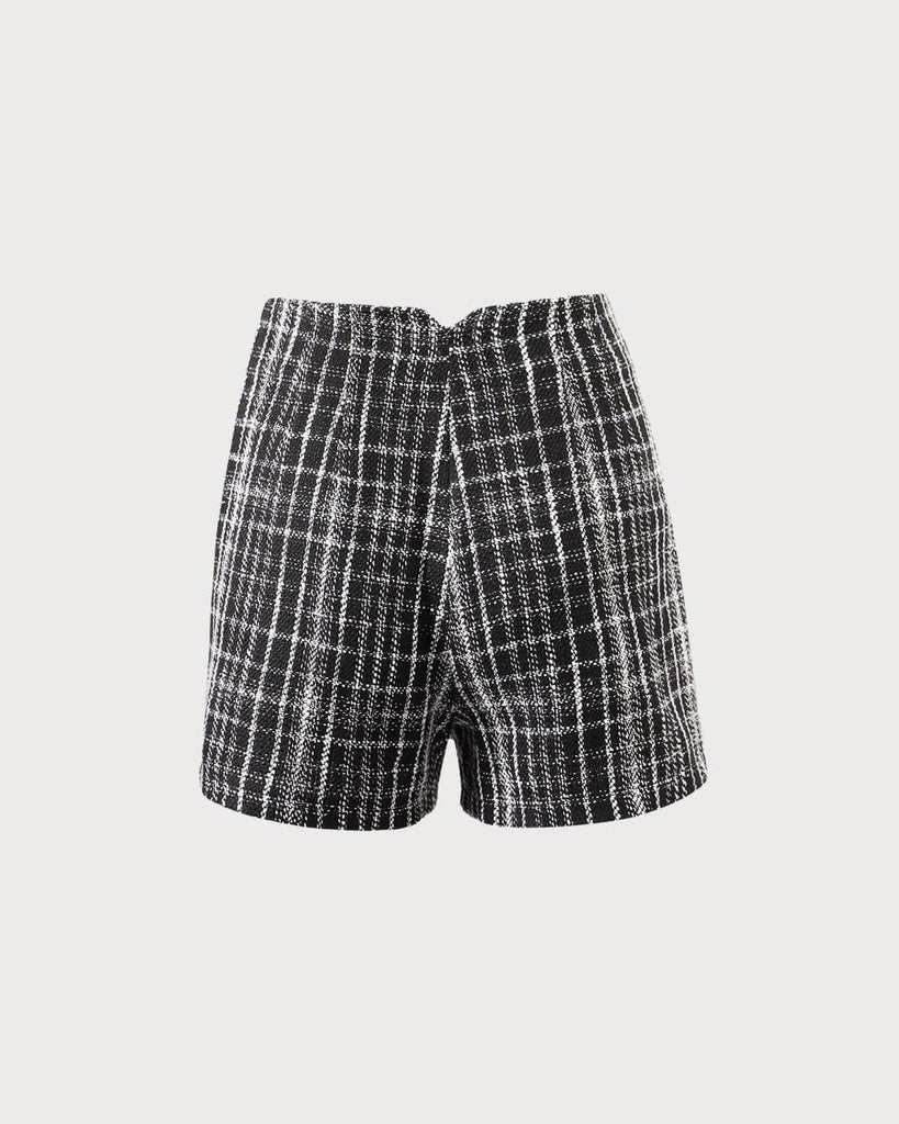 The Black Tweed Plaid Single Button Shorts Bottoms - RIHOAS