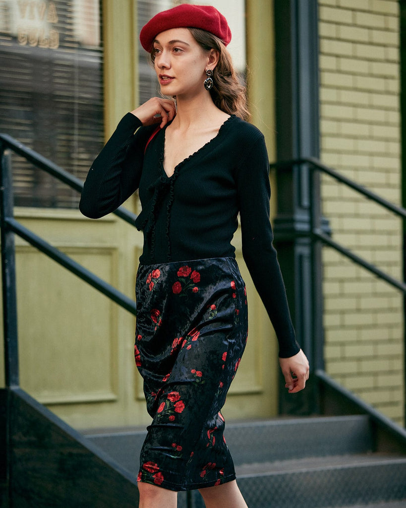 The Floral Velvet Skirt Bottoms - RIHOAS