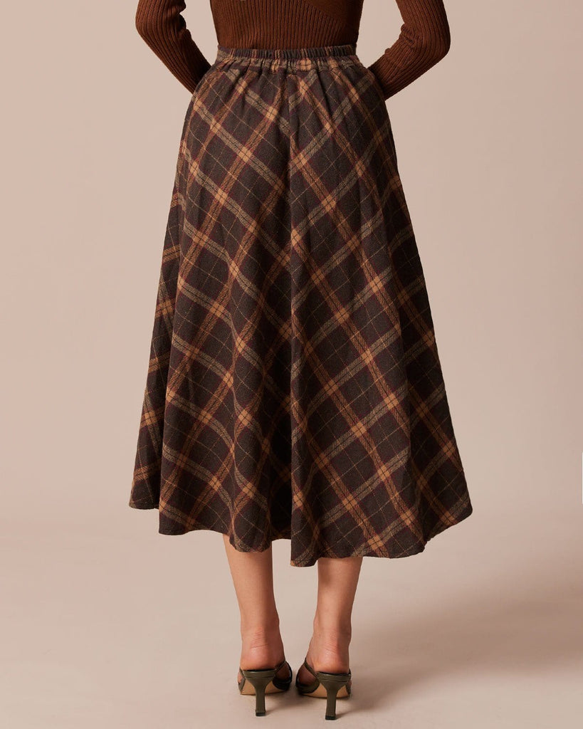 The High Waisted Plaid A-Line Skirt Bottoms - RIHOAS