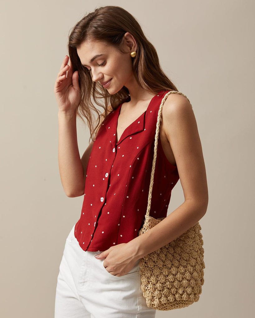 The Red Polka Dot Vest Tops - RIHOAS