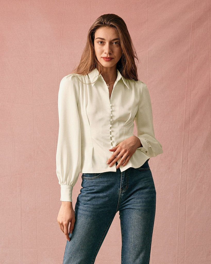 The Satin Puff Sleeve Blouse Tops - RIHOAS