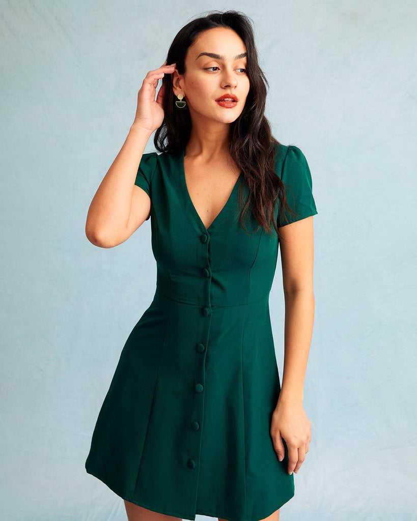 The Solid V-Neck Shirt Dress Dresses - RIHOAS