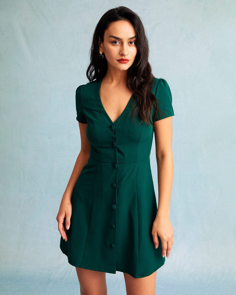 The Solid V-Neck Shirt Dress Dresses - RIHOAS